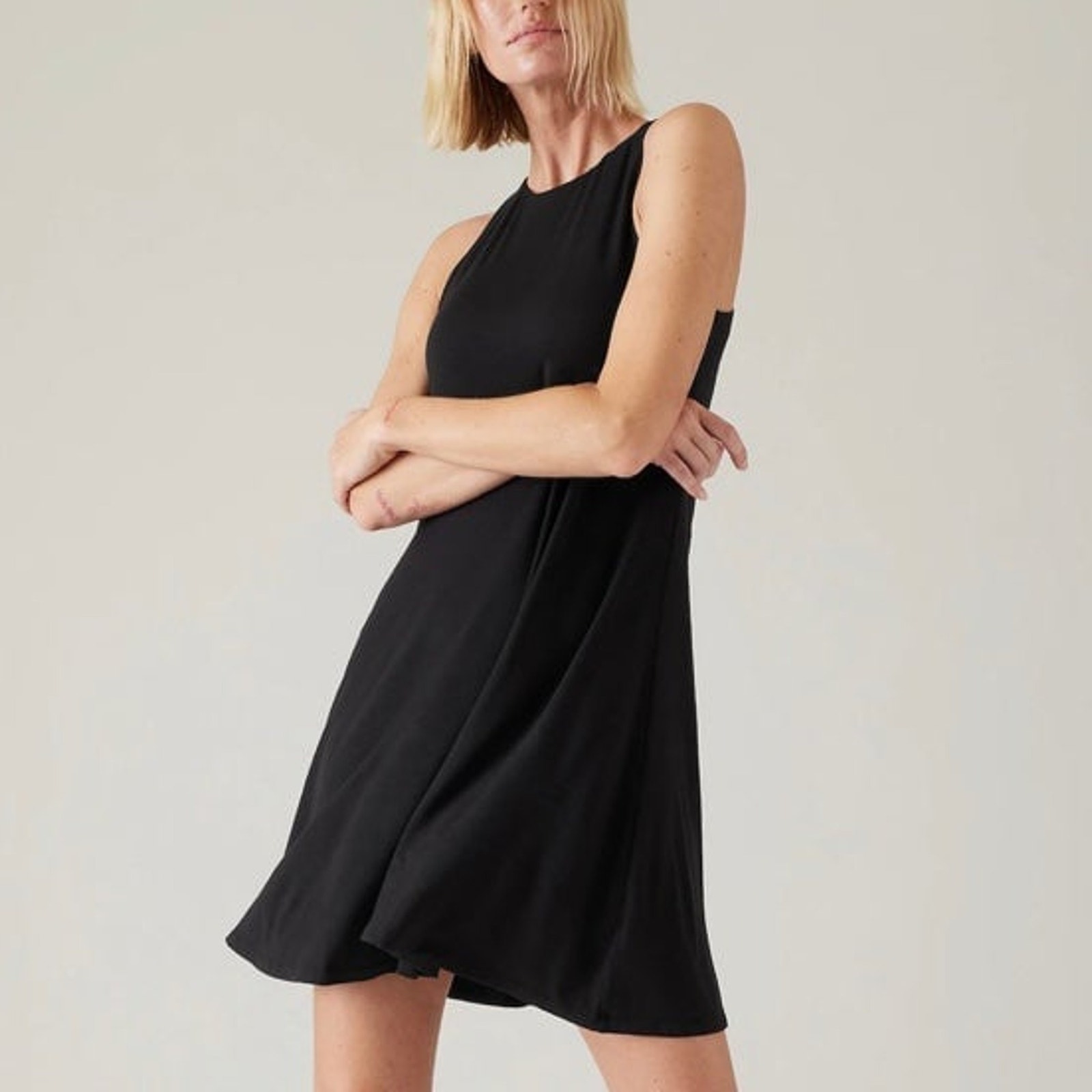 Athleta Santorini Body Flare Black Dress Size Small (0386)